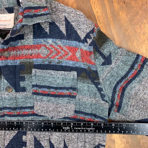 Weatherproof Mens Shacket Gray Multicolored Aztec Full Zip Collared Tribal M - Picture 8 of 13